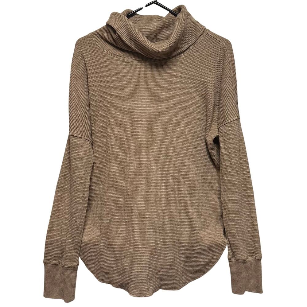 Aritzia Babaton Waffle Knit Cowl Neck Sweater Brown Winter Basic Minimalist Sz L